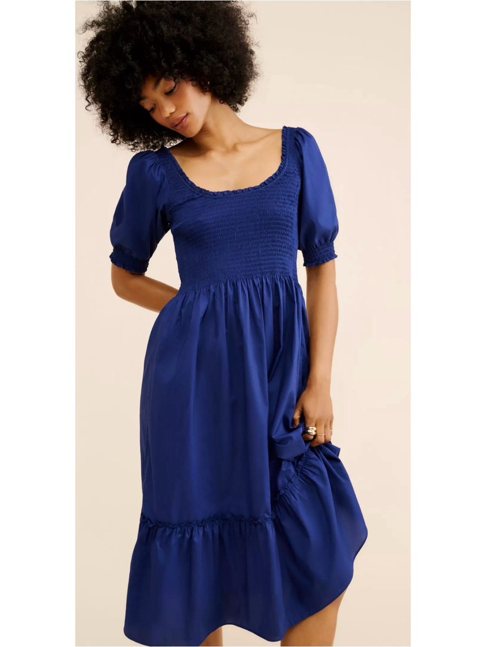 Hill House Home The Louisa Nap Dress Navy Blue Crepe Smocked Midi XXL⁠